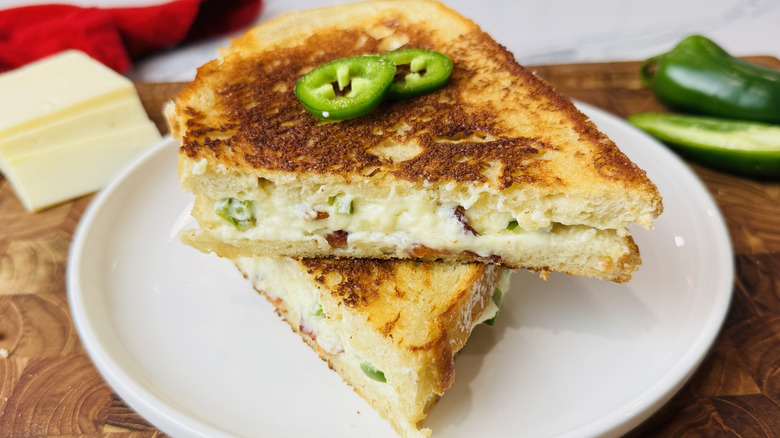 Jalapeño popper grilled cheese on plate
