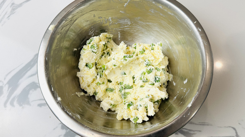 Jalapeño popper cream cheese filling in bowl