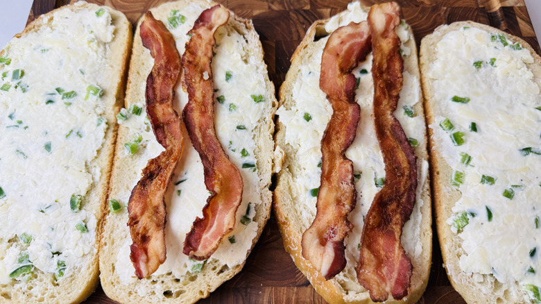 Open jalapeño grilled cheese sandwiches with bacon slices