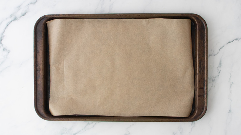 A large baking sheet lined with parchment