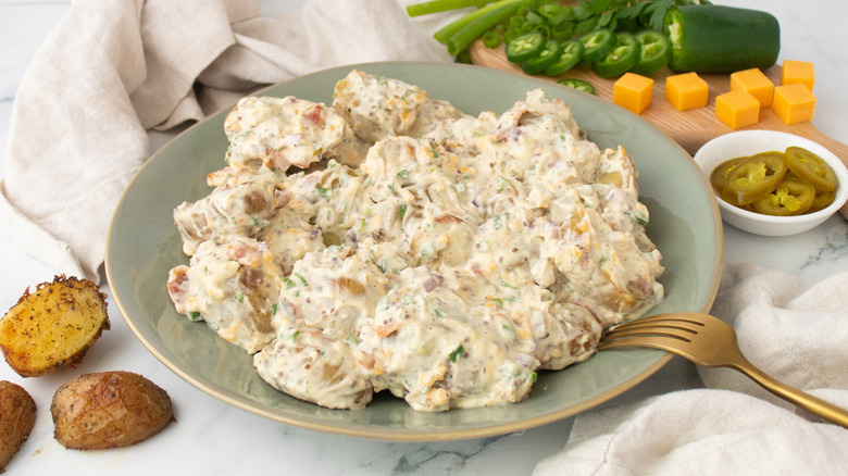 Jalapeño popper potato salad on plate