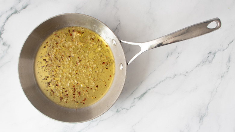 Sauteed aromatics in pan