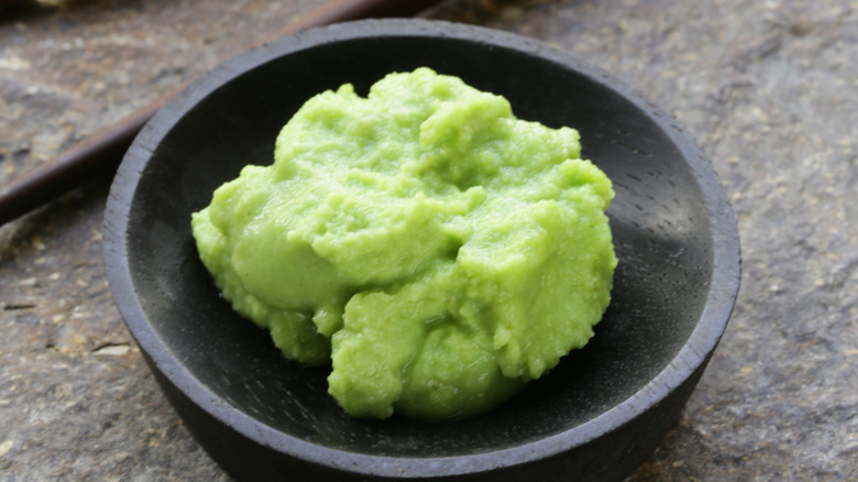 wasabi sauce in a small serving bowl
