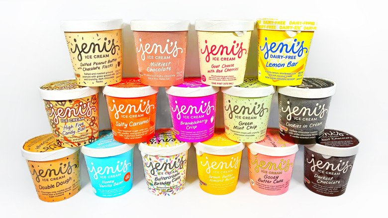 15 Jeni's flavors stacked on a white background