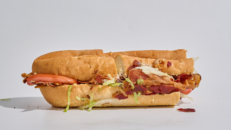 Full sized BLT sandwich on a table