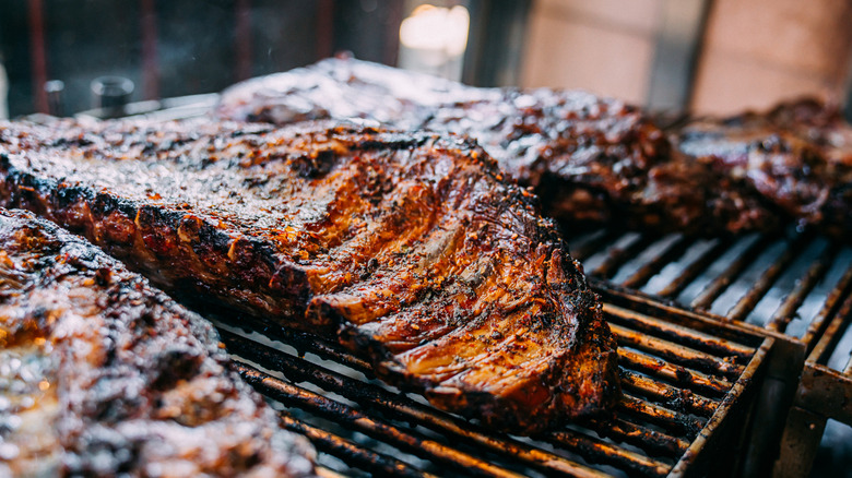 Rack of ribs on grill