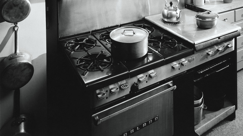 A large Garland brand stove very much like the one used by Julia Child.