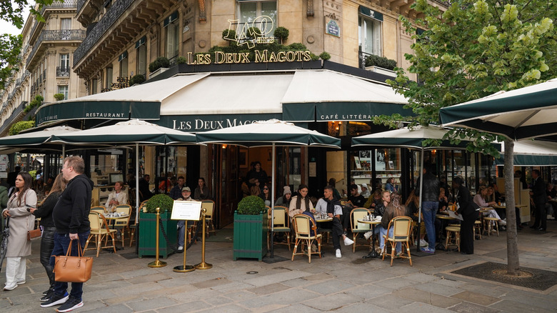 An exterior view of Les Deux Magots in Paris