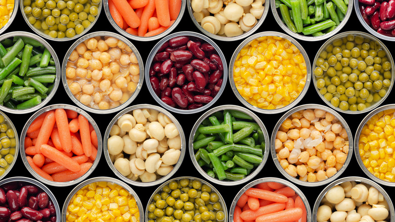 an assortment of canned vegetables
