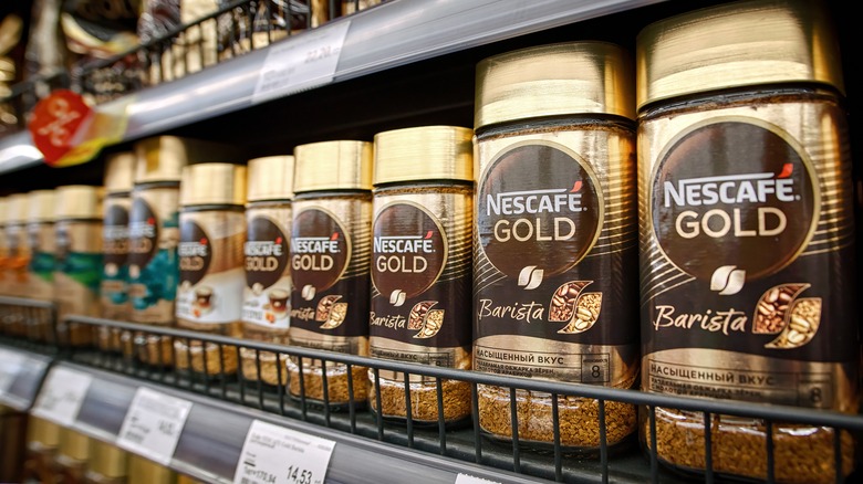 Instant coffee on a shelf
