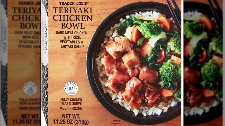 Packaging for Trader Joe's frozen Teriyaki Chicken Bowl.