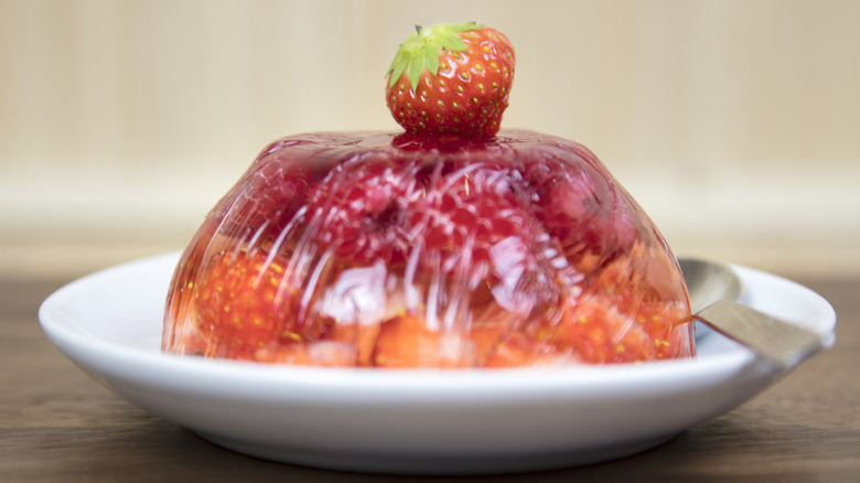 strawberry jello salad on a plate