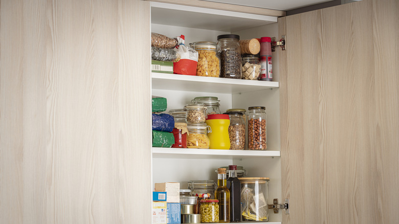 Messy shelf with food