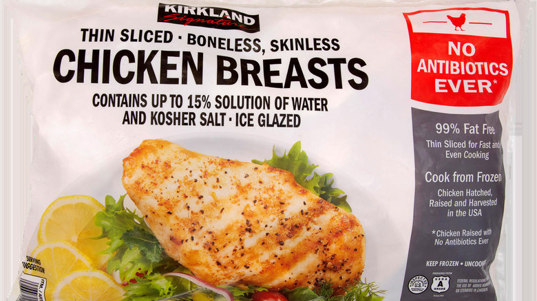 Bag of frozen Kirkland chicken breasts