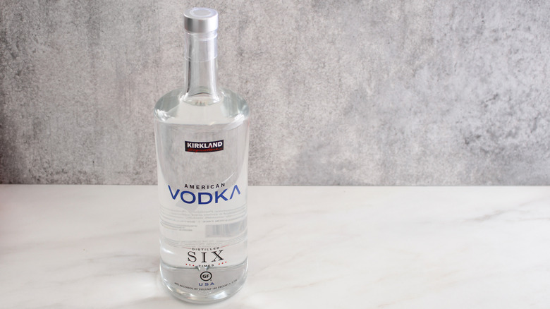 A bottle of Kirkland Signature American vodka