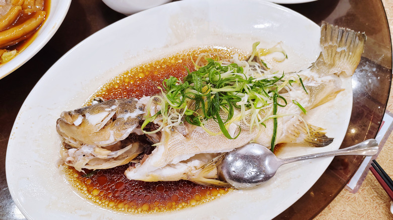 A plate of steamed fish