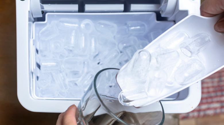 Person getting ice from a countertop ice machine