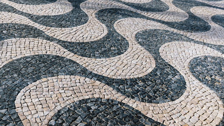 beautiful swirling blue and white mosaic