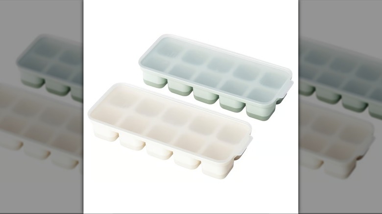 Ikea SPJUTROCKA ice cube tray with lid on white background