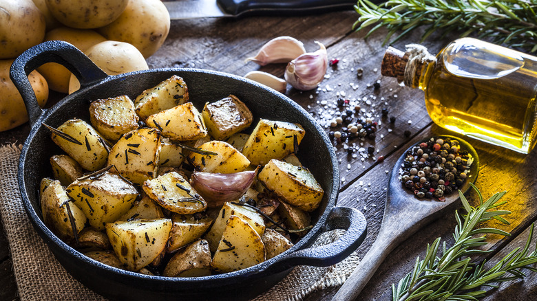 Sliced potatoes in a pan