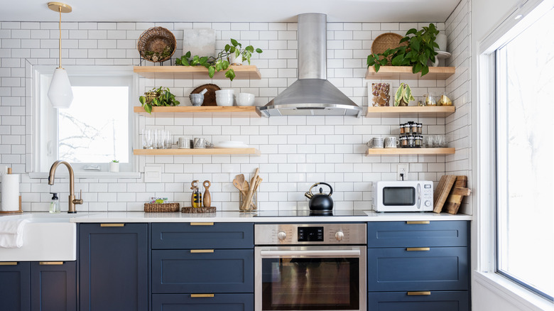 open shelving in modern kitchen