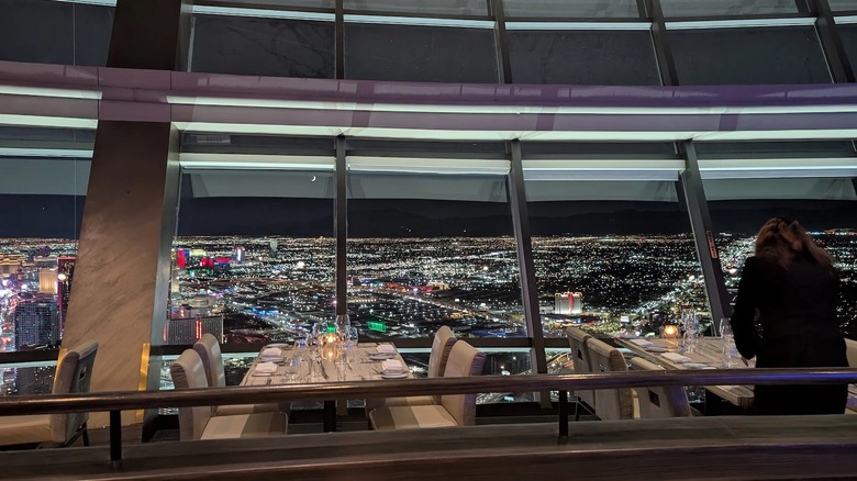 Inside the Top of the World restaurant in Las Vegas at night