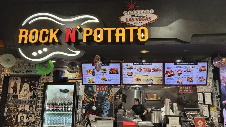 The Rock N Potato menu posted inside Rock N Potato in Las Vegas