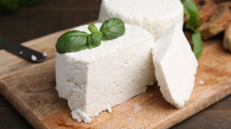 fresh ricotta cheese garnished with basil