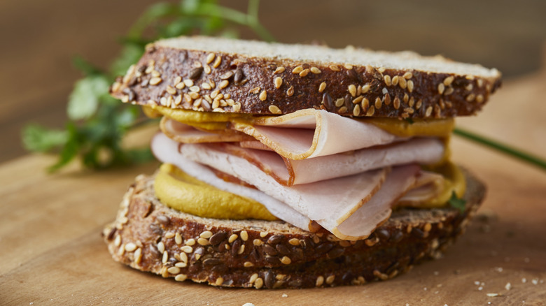 Ham and mustard sandwich