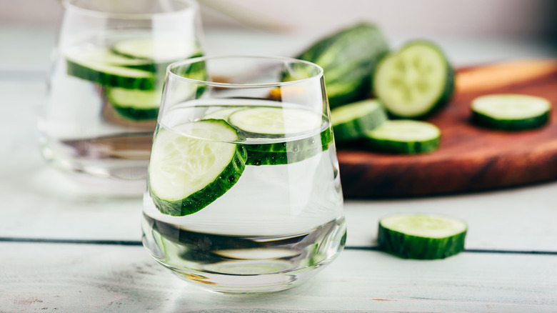 A glass of cucumber water