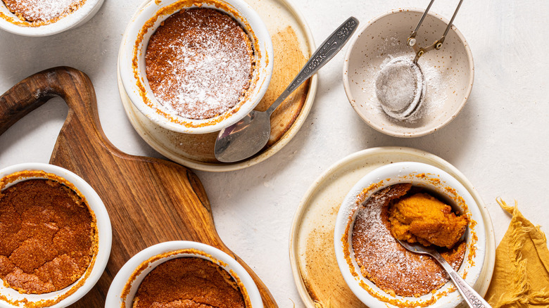 Carrot souffles in ramekins