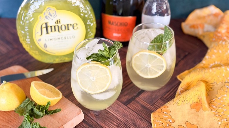 Limoncello Amalfi spritz drinks with limoncello bottle