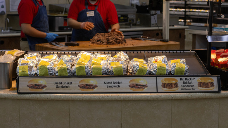 Buc-ee's brisket counter with sandwich display