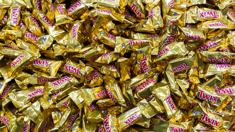 a pile of mini Twix bars