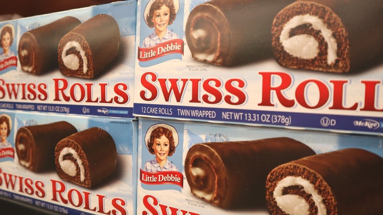 Little Debbie Swiss Roll packaged snacks on store shelf
