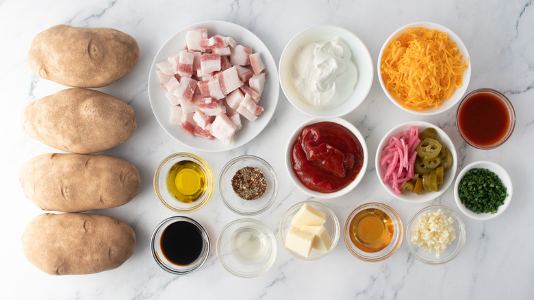 Loaded barbecue pork belly baked potatoes ingredients