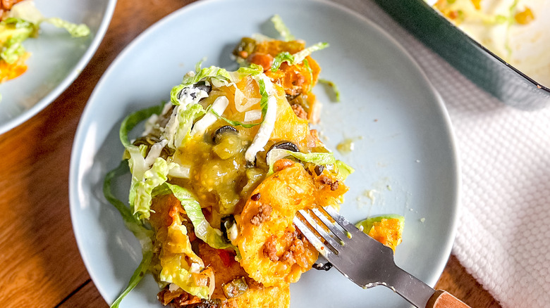 plate of taco casserole with fork