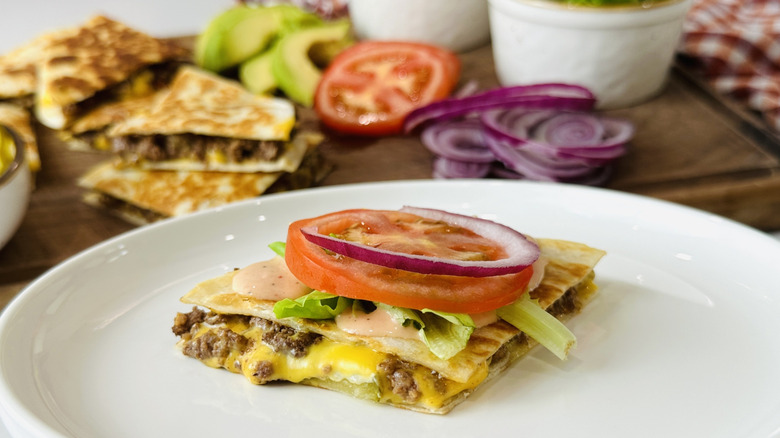 Loaded cheeseburger quesadillas