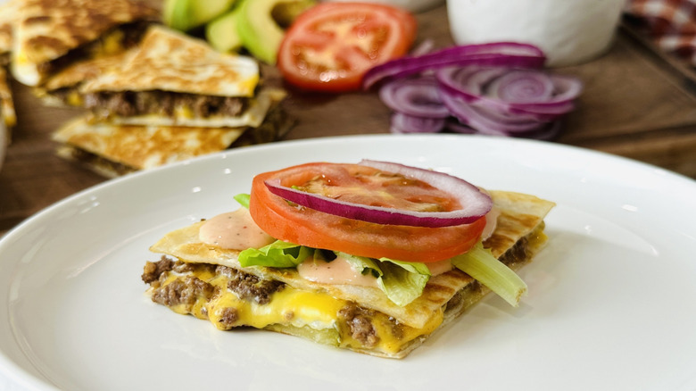 Loaded cheeseburger quesadillas