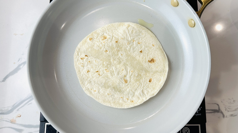 Tortilla in skillet