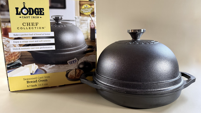 The Lodge Cast Iron Bread Oven, with its packaging