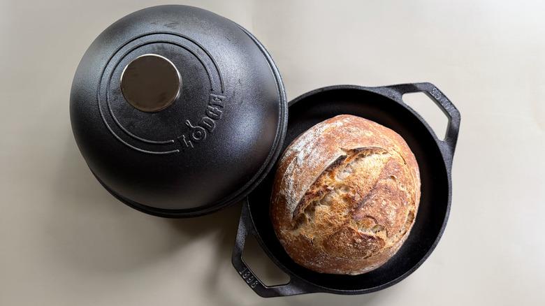 Lodge Bread oven with a whole sourdough boule