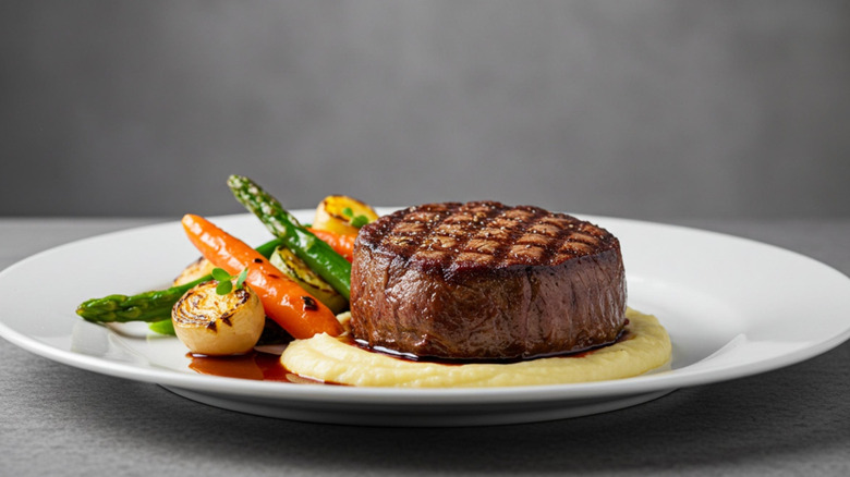 Plate of steak and vegetables