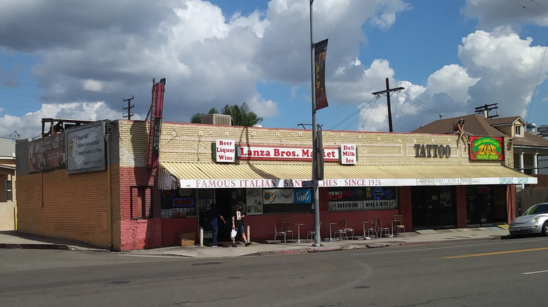 Lanza Bros. Market exterior in LA, an unassuming old brick building