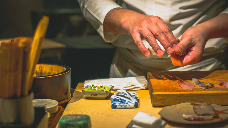 Omakase sushi being made