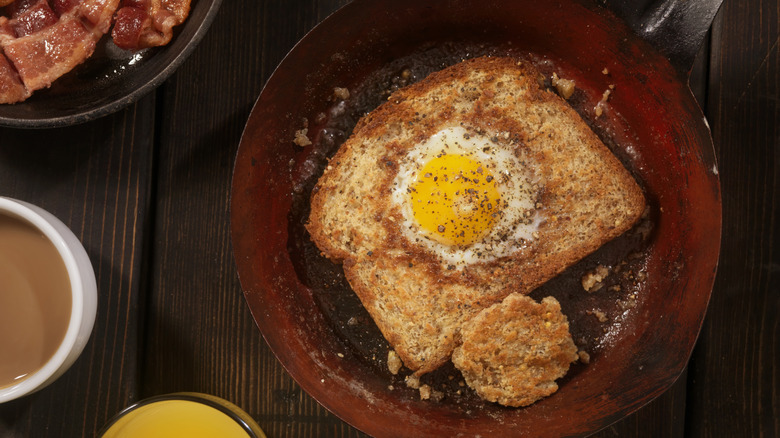 egg in a hole on a plate