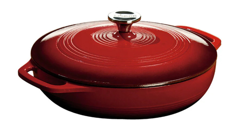 The 3.6 Quart Red Essential Enamel Braiser from Lodge Cast Iron
