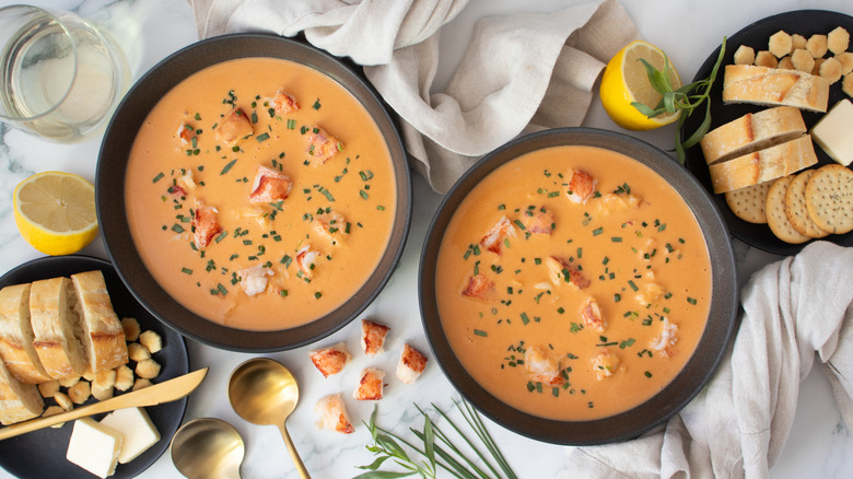 two bowls of lobster bisque