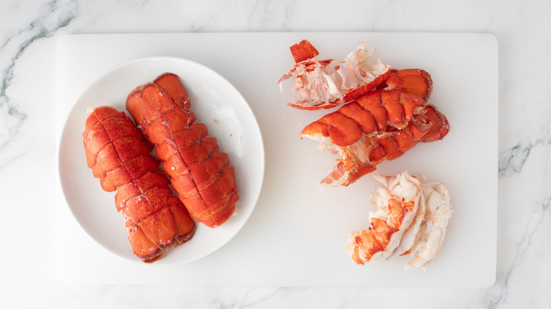 lobster tails in a white bowl