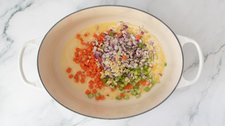 chopped raw vegetables in a pot